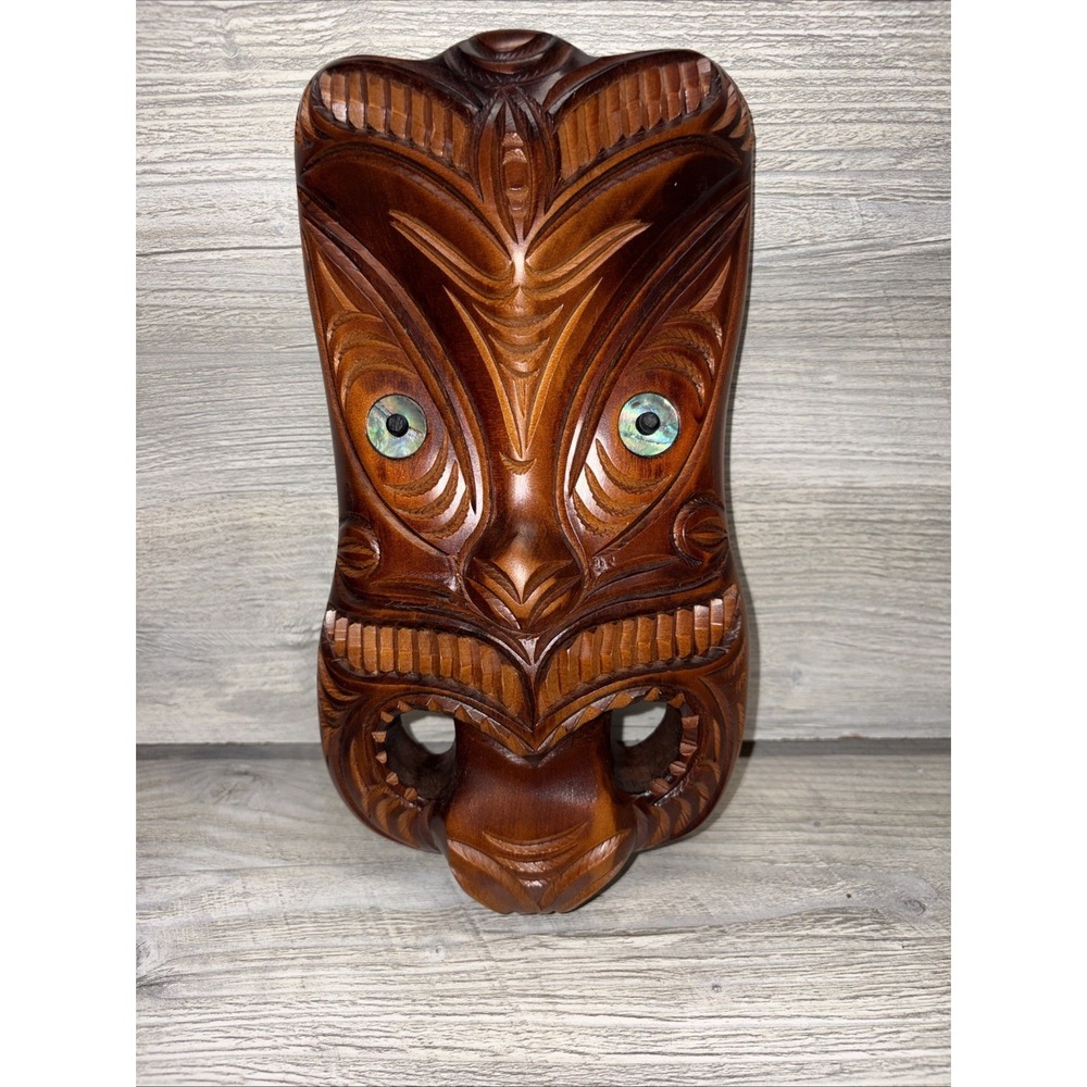 NEW ZELAND ORIG ART-SCULTURE-CARVING-MASK-TRIBAL-TATTOO-MAORI (E5)